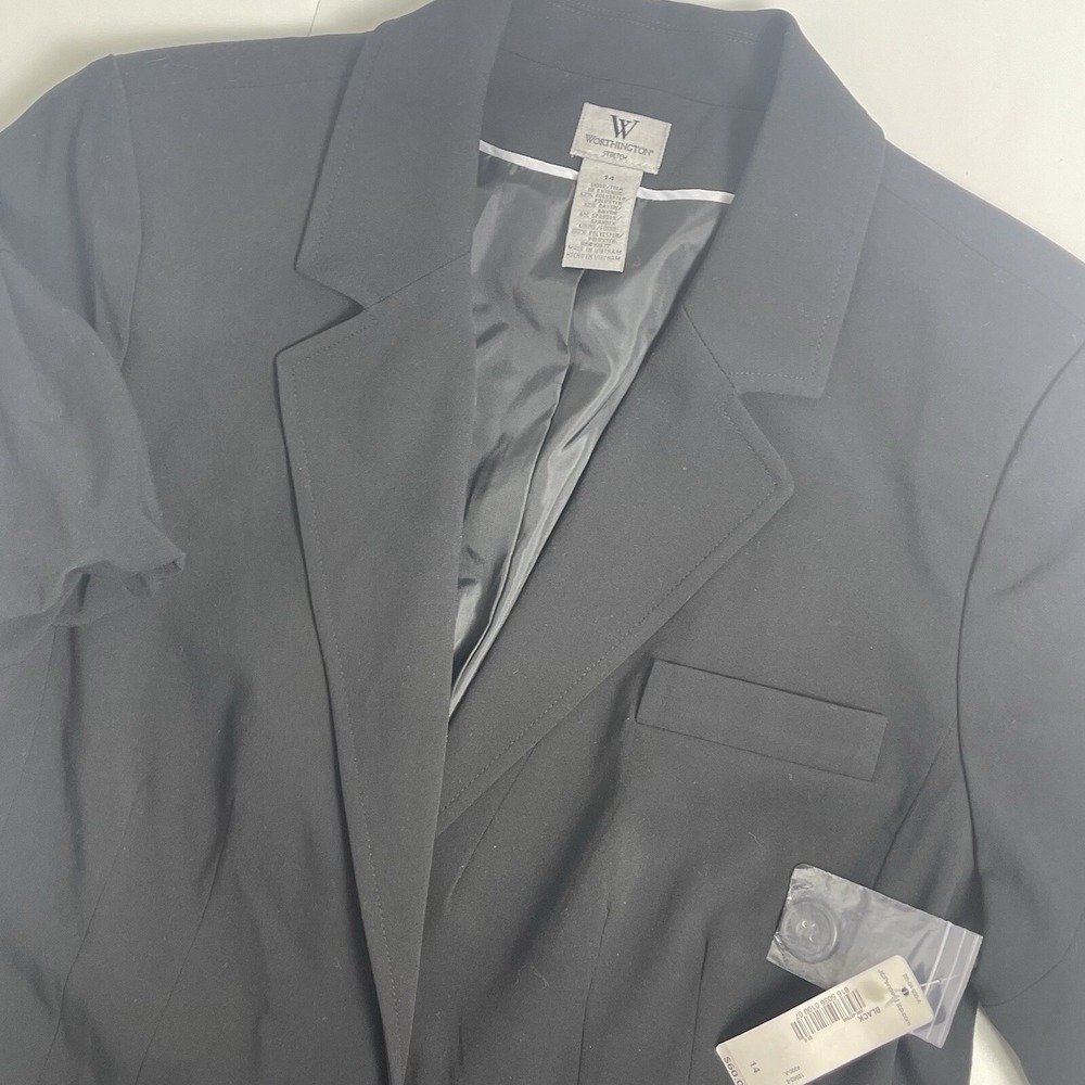 WORTHINGTON WOMEN'S BLACK SHORT SLEEVE BLAZER JACKET COAT BUTTON SIZE 14